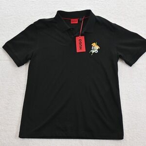 New Hugo Boss Men's Polo Shirt Medium Black  with logo artwork Relaxed Fit